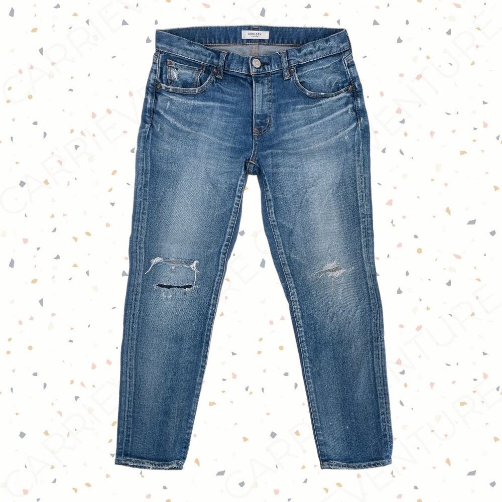 Moussy Vintage Lancaster Skinny Blue Jeans Distressed Splattered Embroidered 29
